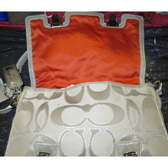 Coach Poppy Signature C Metallic Sateen & Leather Messenger Flap Satchel  #18352 - Picture 9 of 15